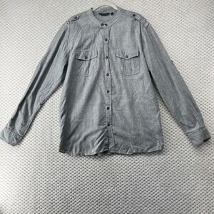 Melange Gray Cotton Button Down Shirt Long Sleeve Blade‎ Military Style Mens M